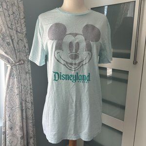 Disneyland Mickey Tee Turquoise Silver Glitter